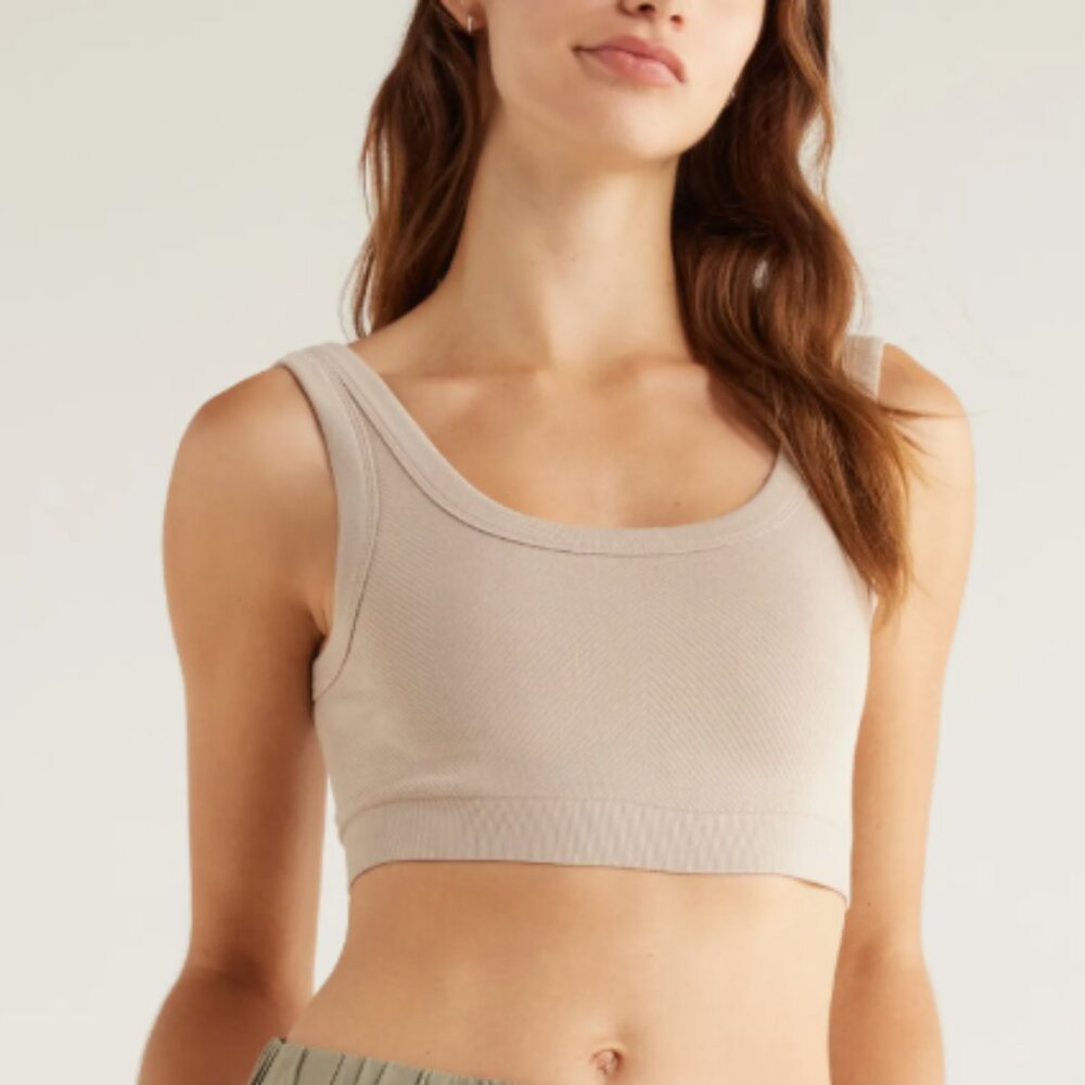 Seamless Sports Bra Small Ribbed Tan Zella